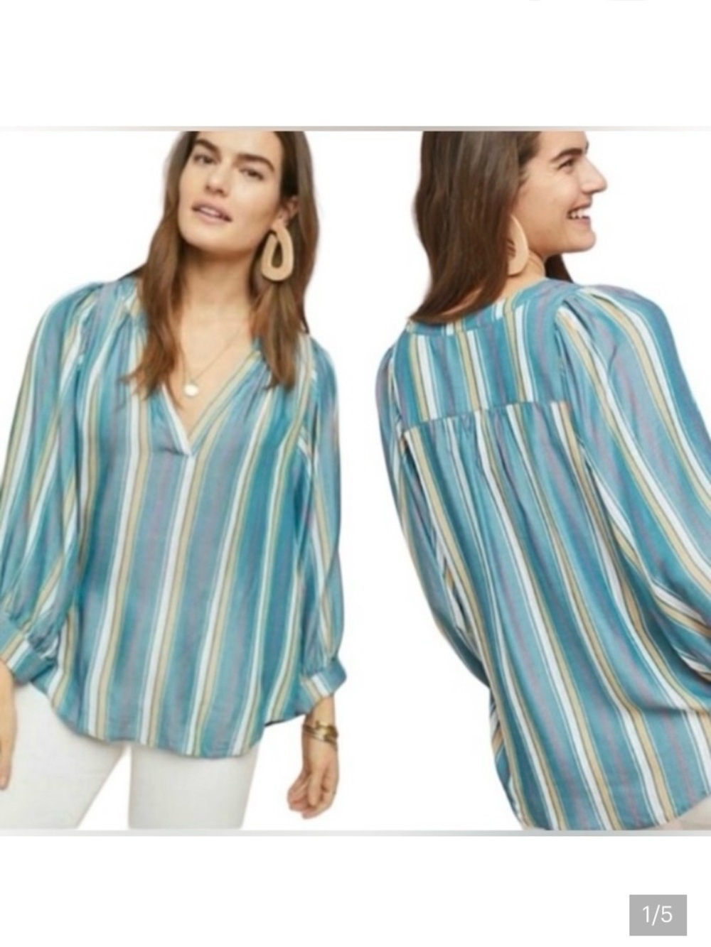 Anthropologie Maeve Peasant Blouse Balloon Sleeve Size S